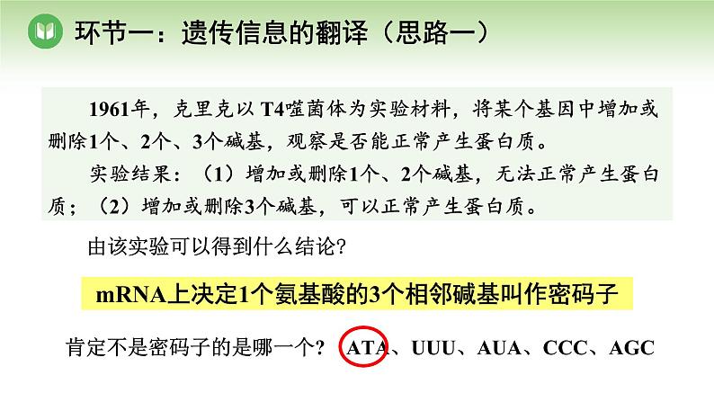 人教版高中生物必修第二册 遗传与进化  第4章 第1节 第2课时 遗传信息的翻译及中心法则（课件）第5页