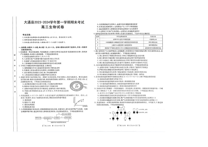 2024西宁大通县高三上学期期末考试生物图片版含答案01