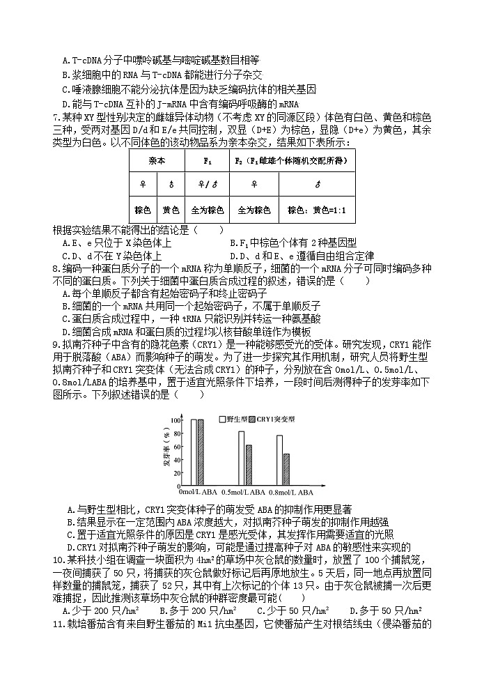 江苏省扬州中学2023-2024学年高三上学期1月月考生物试题第2页