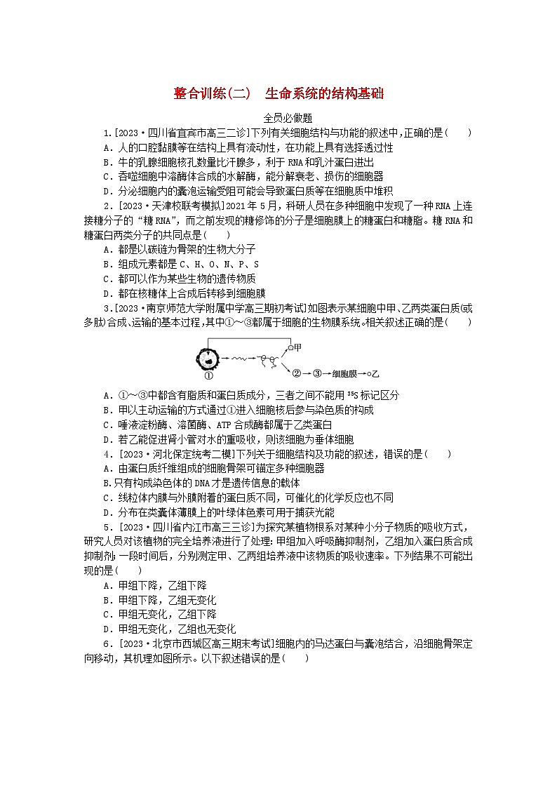 统考版2024高考生物二轮专题复习整合训练2生命系统的结构基础01