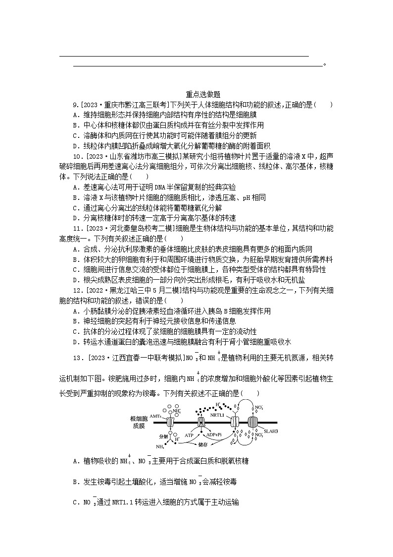统考版2024高考生物二轮专题复习整合训练2生命系统的结构基础03