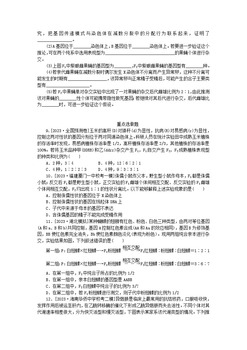 统考版2024高考生物二轮专题复习整合训练8遗传的基本规律与人类遗传病03