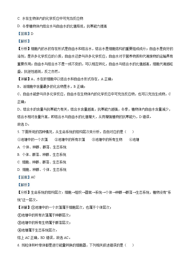 辽宁省辽西联合校2023-2024学年高一上学期期中生物试题03