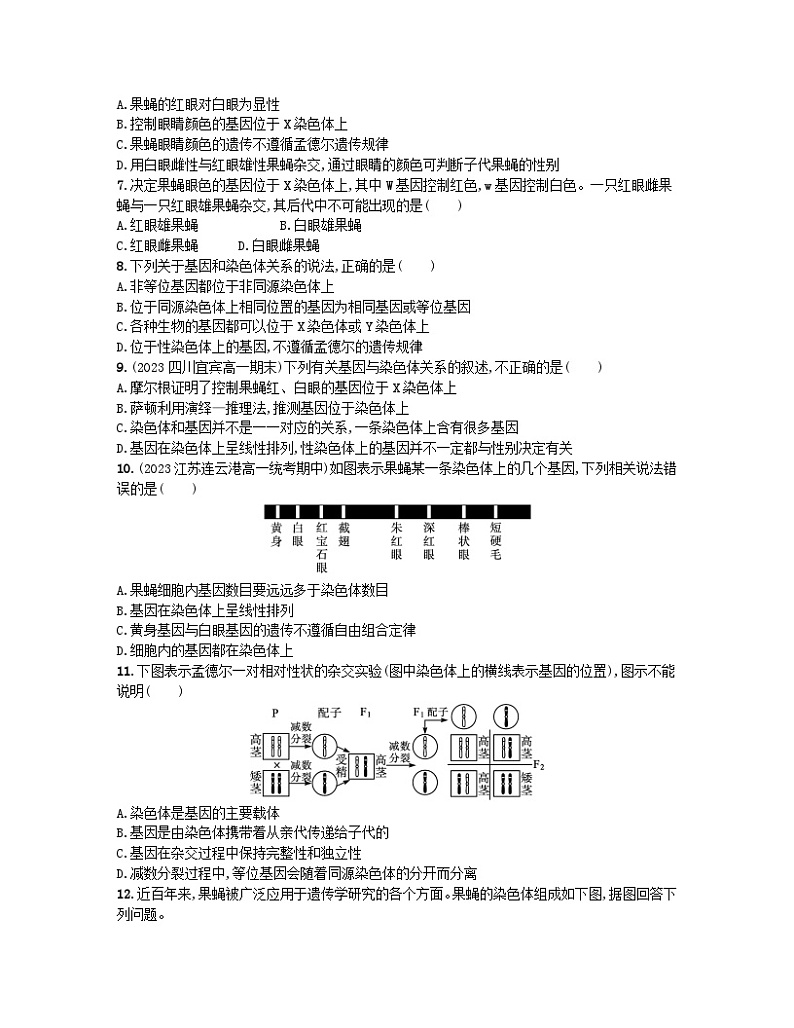 江苏专版2023_2024学年新教材高中生物第2章基因和染色体的关系第2节基因在染色体上分层作业新人教版必修2第2页