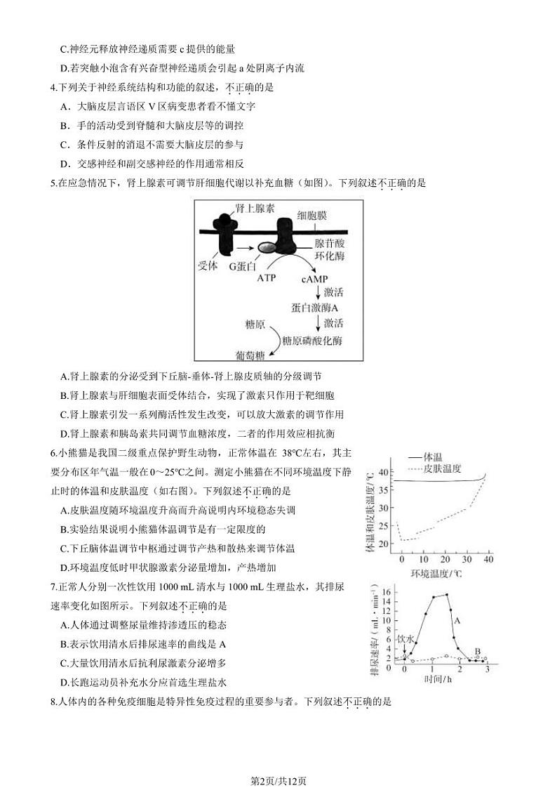 2023-2024学年北京东城区高二上学期期末生物试题及答案02