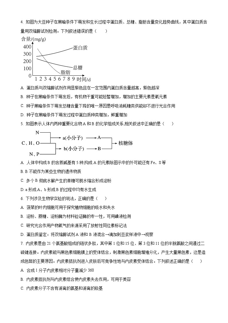 2024枣庄三中高一上学期1月期末模拟检测考试生物含解析第2页
