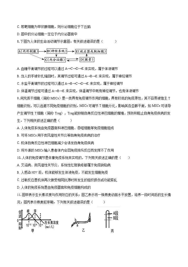 重庆市长寿区八校2023-2024学年高二上学期1月期末联考生物试题（Word版附答案）03