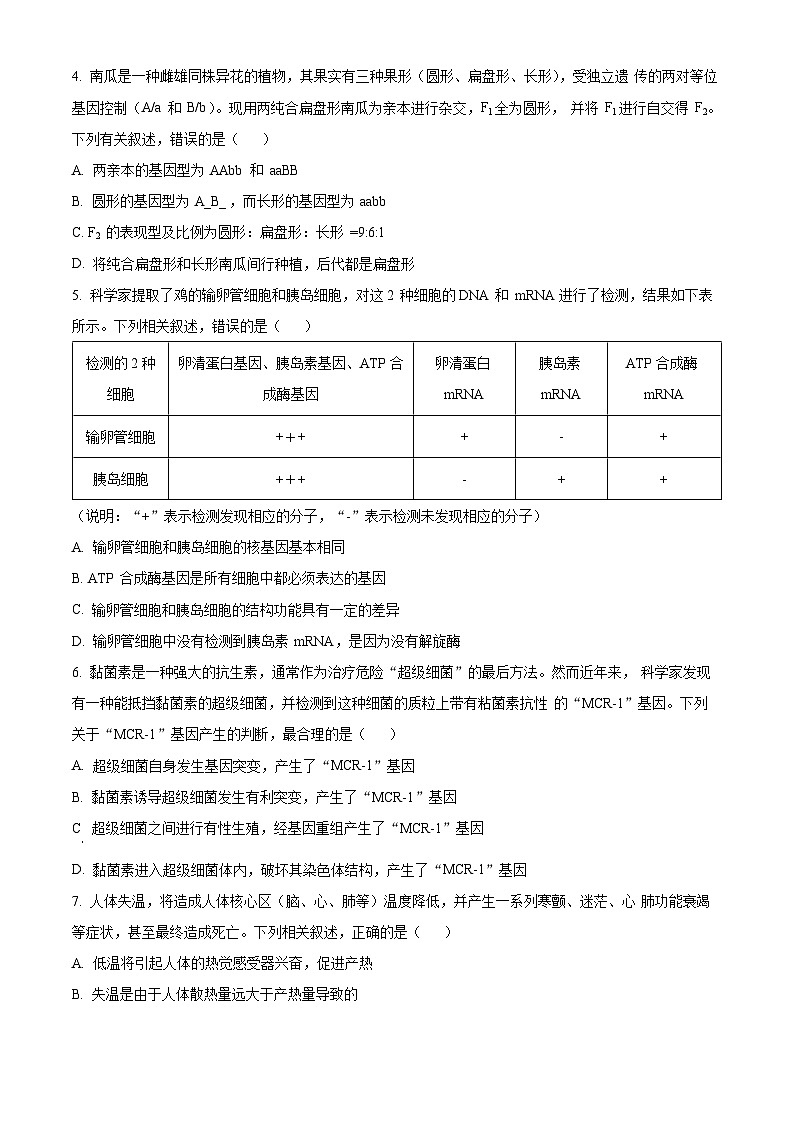 广西名校2024届高三上学期新高考仿真卷（一）生物02