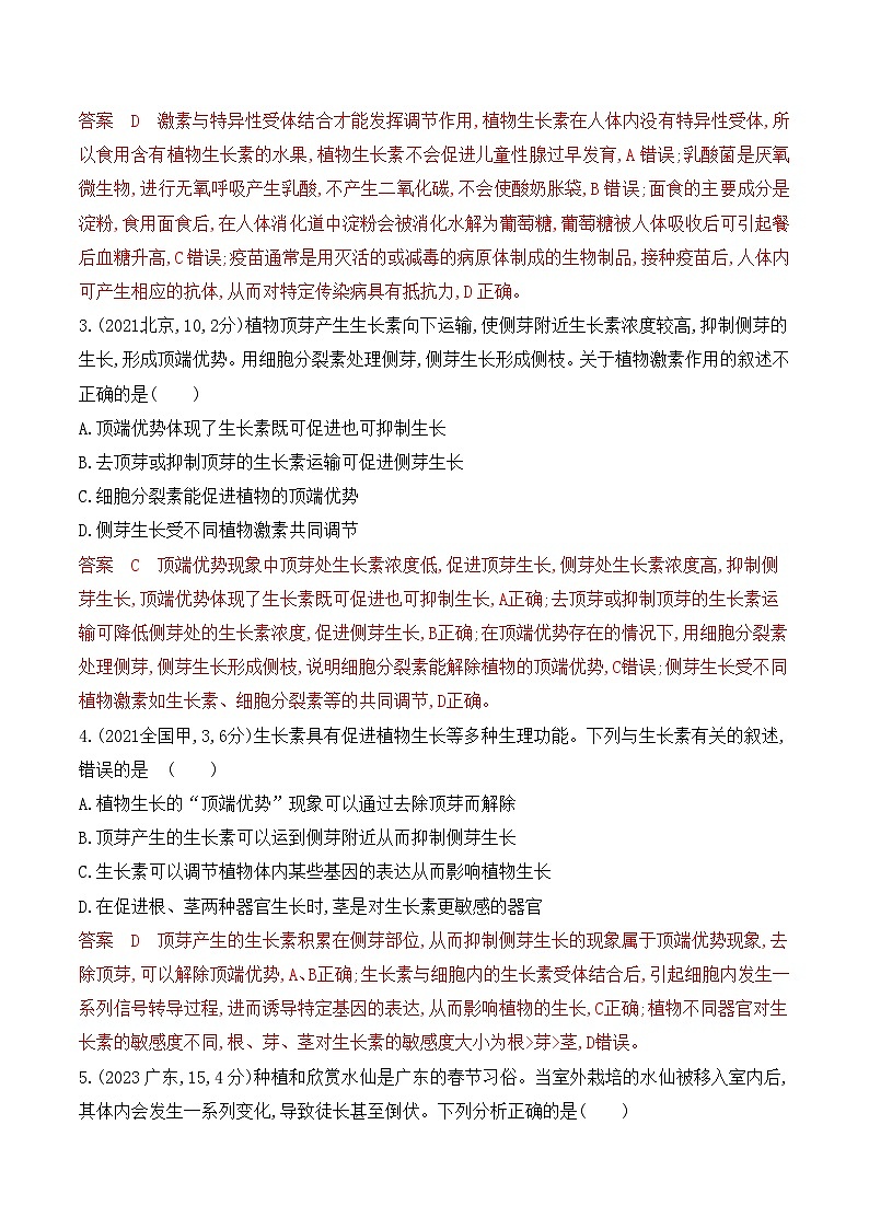 【寒假作业】人教版（2019）高中生物 高二寒假巩固提升训练 作业05 植物生命活动的调节-练习.zip02