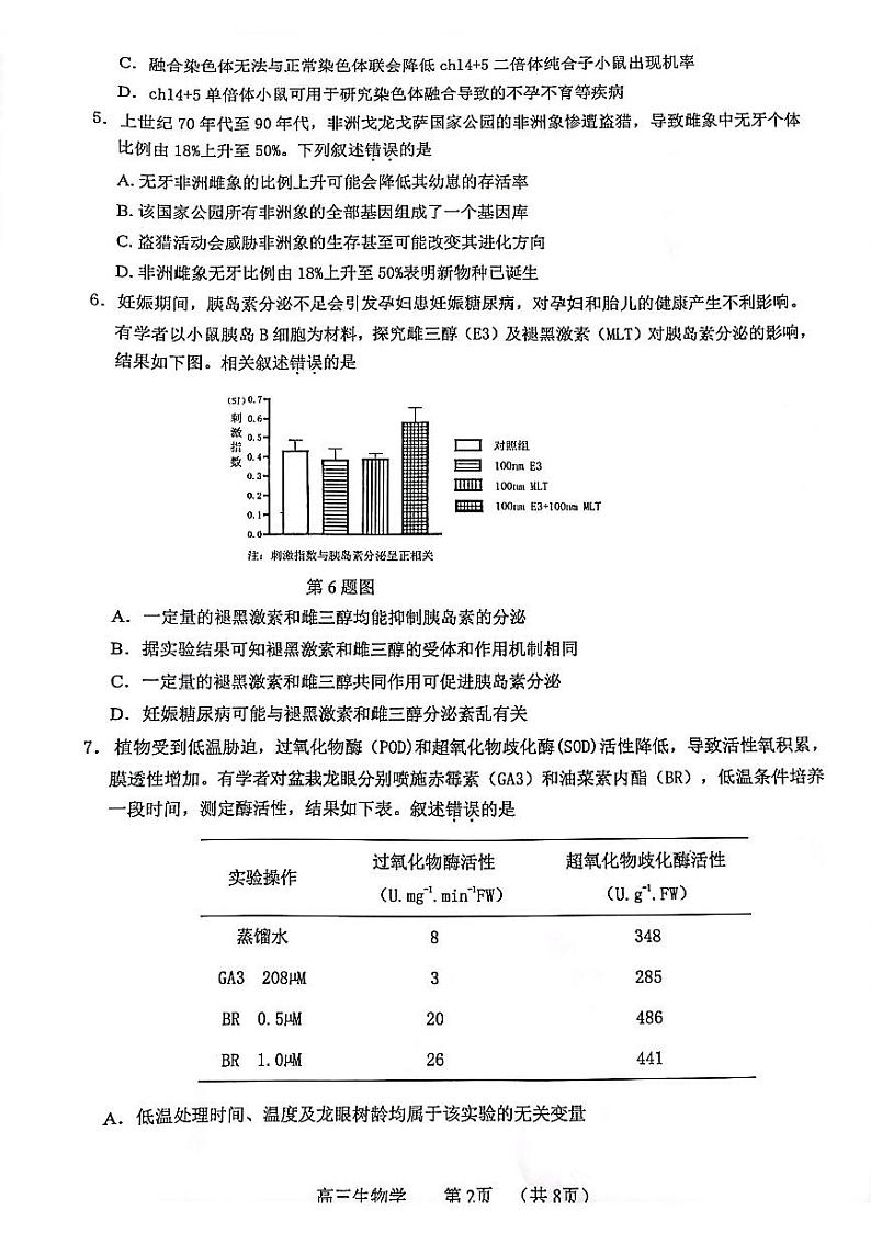 广东省东莞市2023-2024学年高三上学期期末考试生物试题02