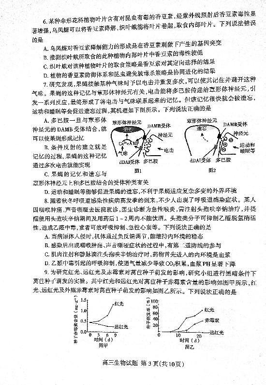 山东省泰安市2024届高三上学期期末考试生物03
