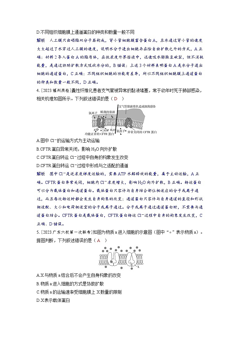 备考2024届高考生物一轮复习分层练习第二章细胞的基本结构和物质的运输课时4物质出入细胞的方式及影响因素02