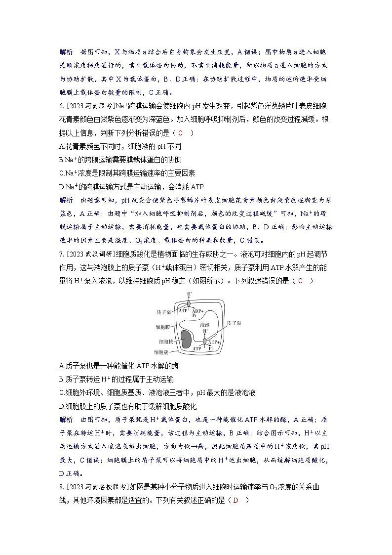 备考2024届高考生物一轮复习分层练习第二章细胞的基本结构和物质的运输课时4物质出入细胞的方式及影响因素03