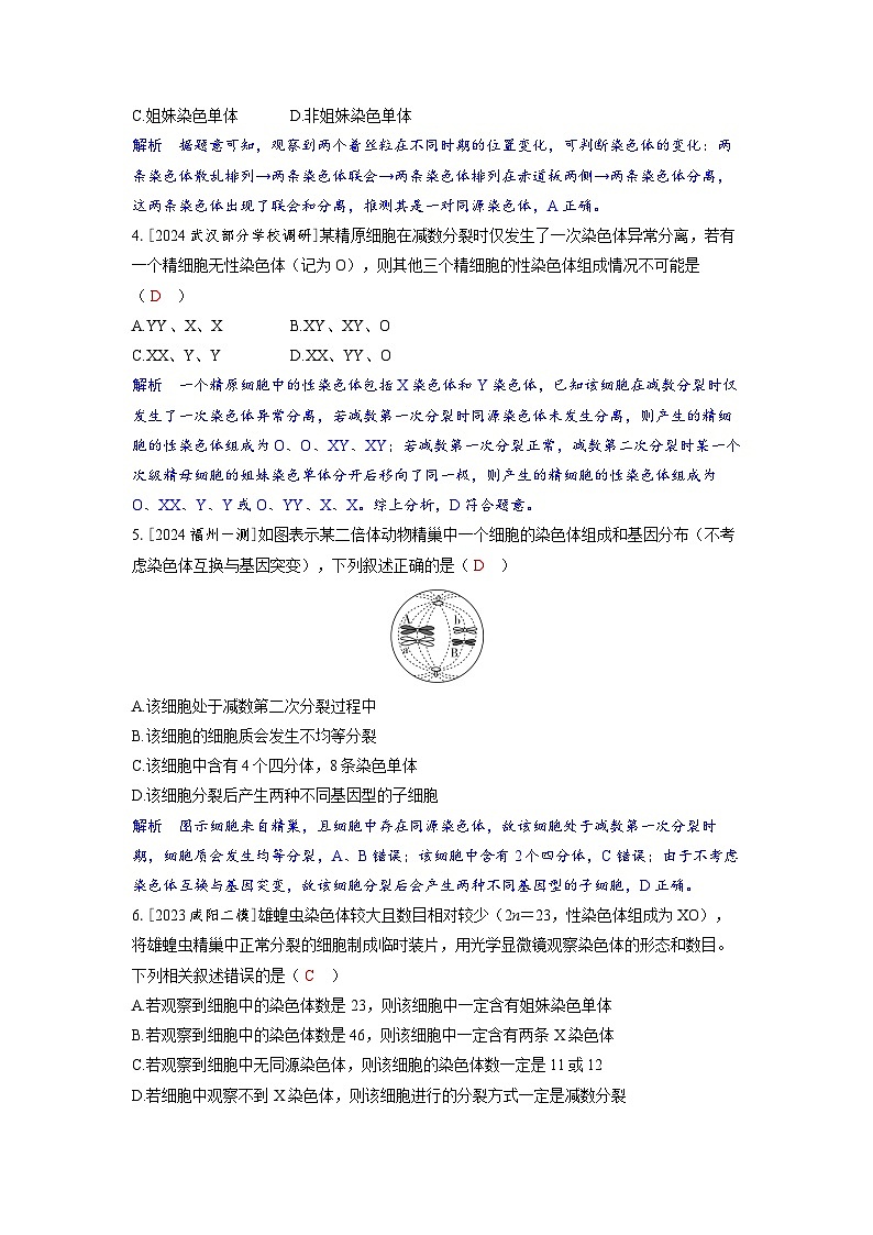 备考2024届高考生物一轮复习分层练习第四章细胞的生命历程课时2减数分裂和受精作用02