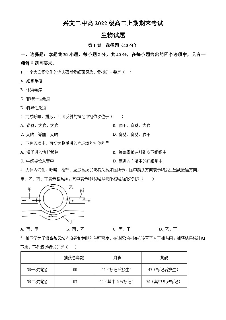 2024宜宾兴文二中高二上学期1月期末生物试题含解析01
