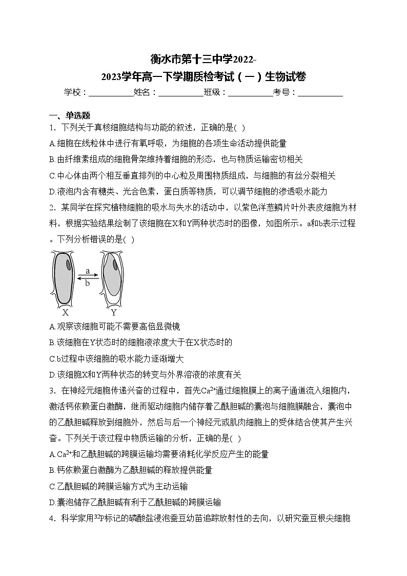 衡水市第十三中学2022-2023学年高一下学期质检考试（一）生物试卷(含答案)第1页