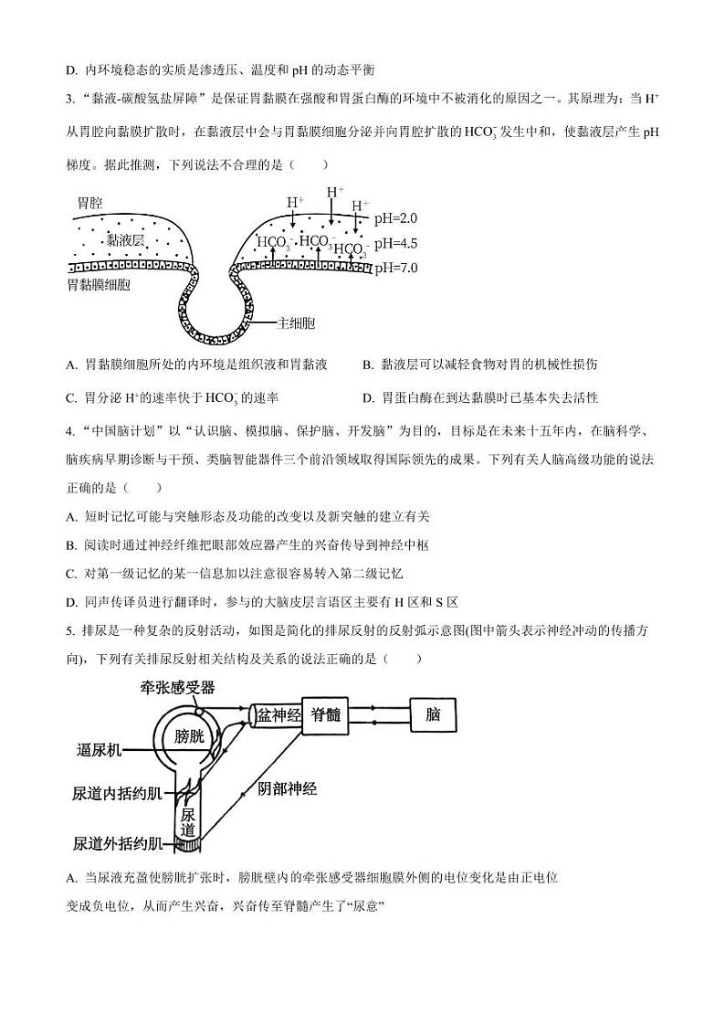 生物｜重庆市育才中学、西南大学附中、万州中学2024届高二上学期联考生物试卷及答案第2页