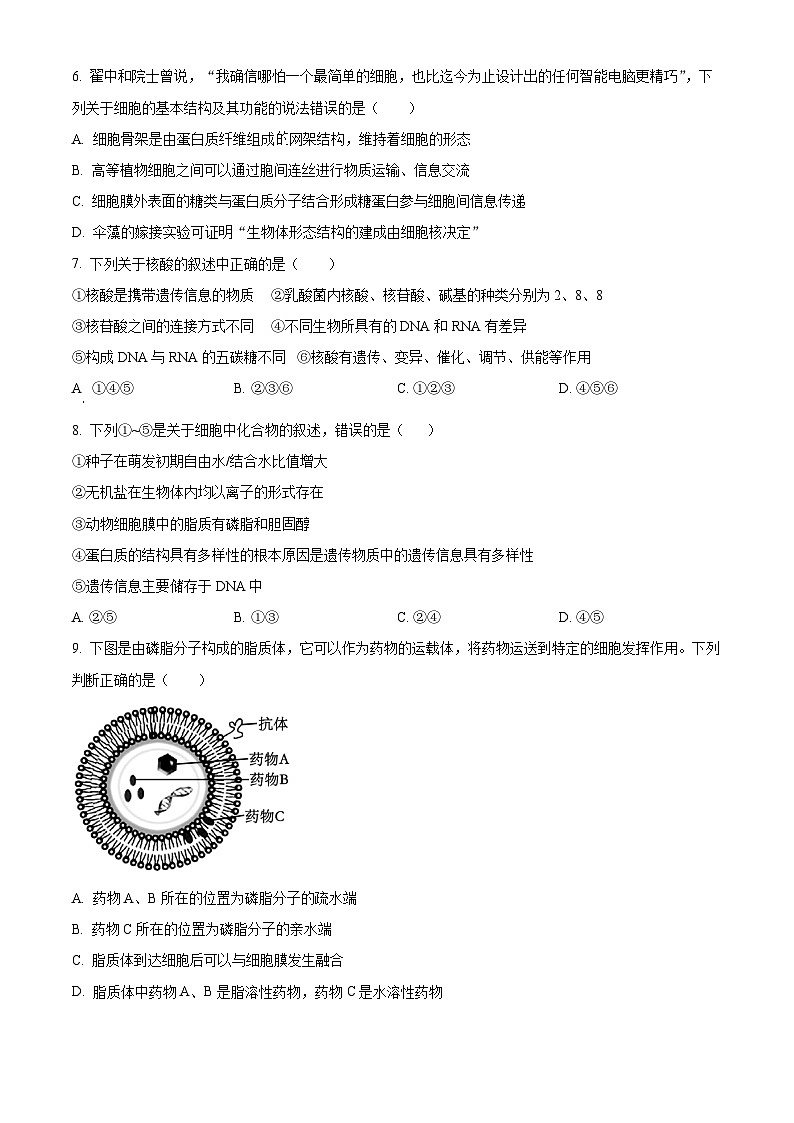 四川省泸州市泸县四中2023-2024学年高一1月期末生物试题无答案第2页