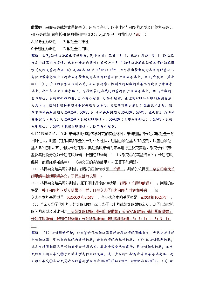 备考2024届高考生物一轮复习强化训练第五章基因的传递规律课时3基因在染色体上和伴性遗传02