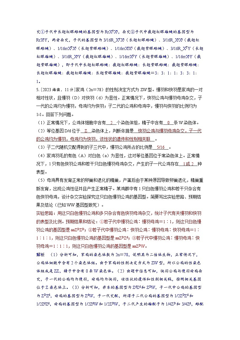 备考2024届高考生物一轮复习强化训练第五章基因的传递规律课时3基因在染色体上和伴性遗传03