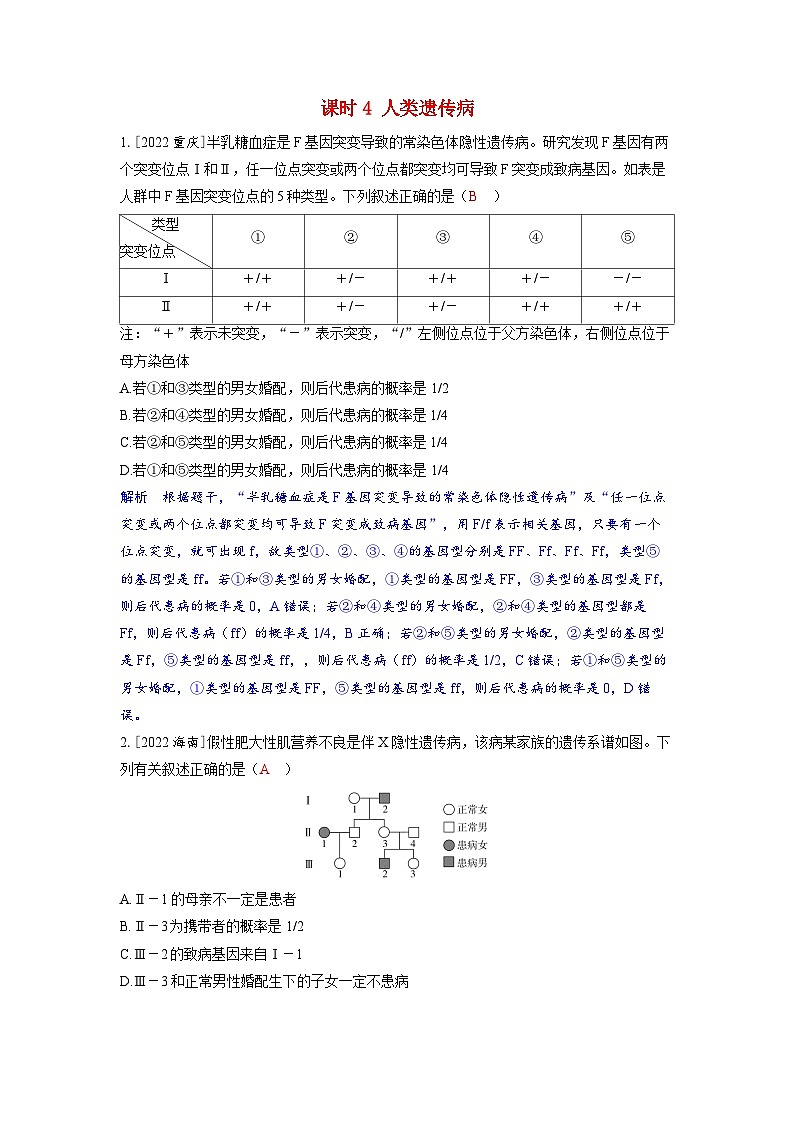 备考2024届高考生物一轮复习强化训练第五章基因的传递规律课时4人类遗传病第1页