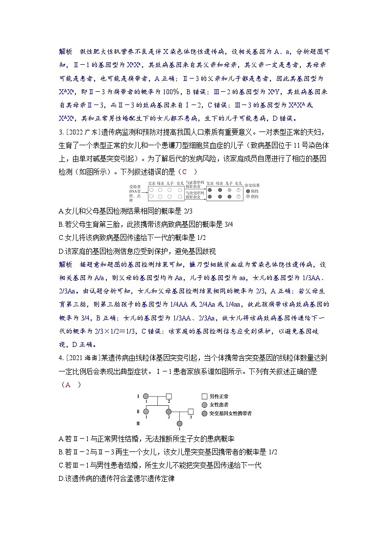 备考2024届高考生物一轮复习强化训练第五章基因的传递规律课时4人类遗传病第2页