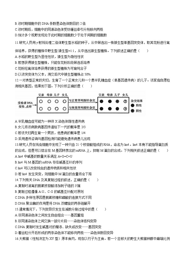 山西省太原市2023-2024学年高三1月期末学业诊断生物试题03