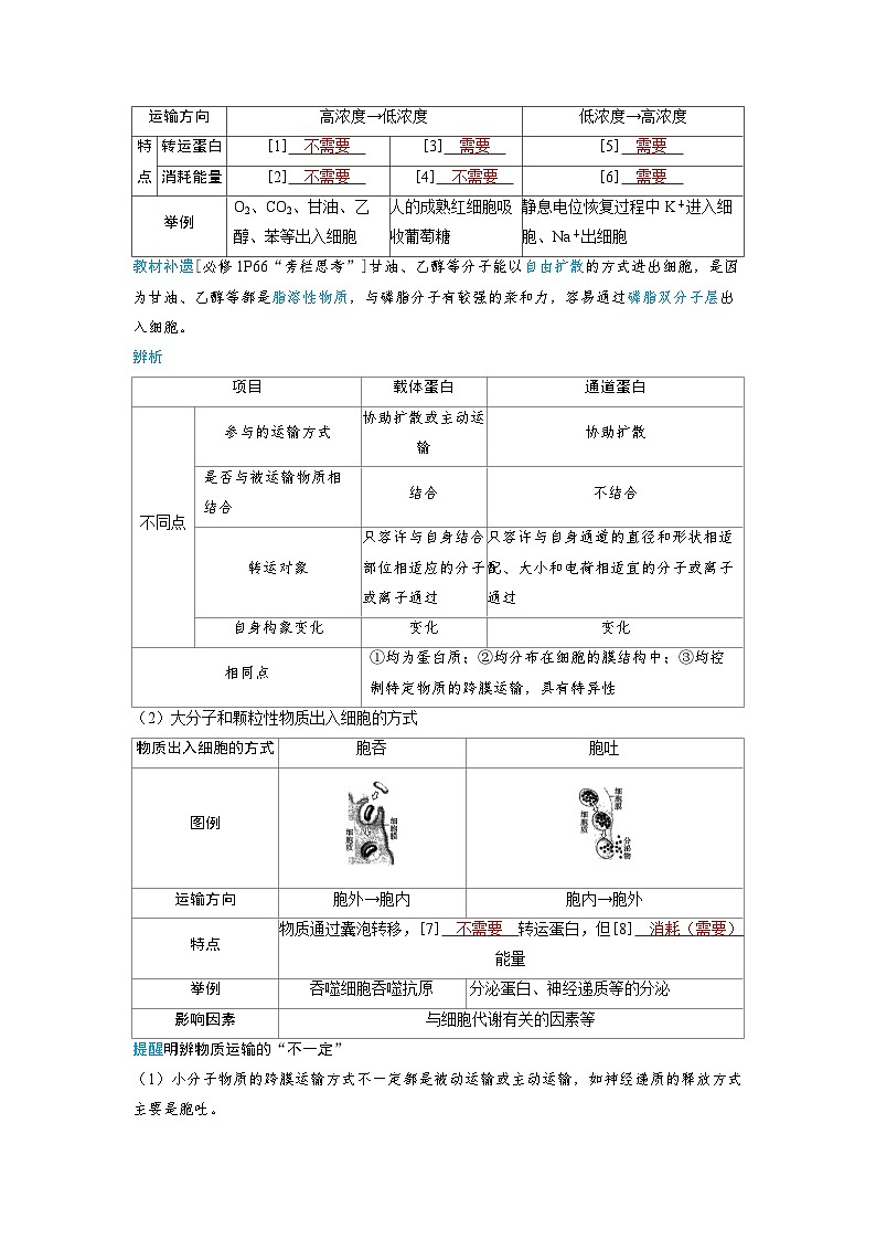 备考2024届高考生物一轮复习讲义第二章细胞的基本结构和物质的运输课时4物质出入细胞的方式及影响因素02