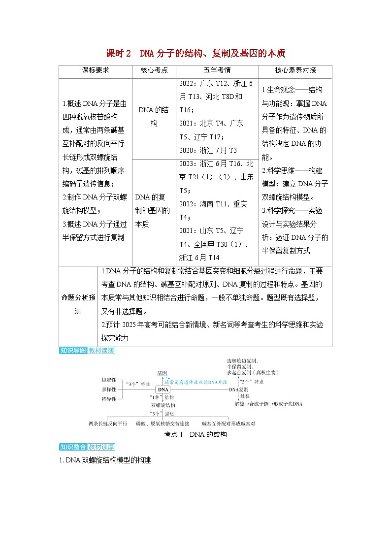 备考2024届高考生物一轮复习讲义第六章遗传的分子基础课时2DNA分子的结构复制及基因的本质考点1DNA的结构01