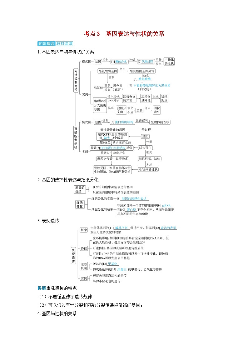 备考2024届高考生物一轮复习讲义第六章遗传的分子基础课时3基因的表达考点3基因表达与性状的关系第1页