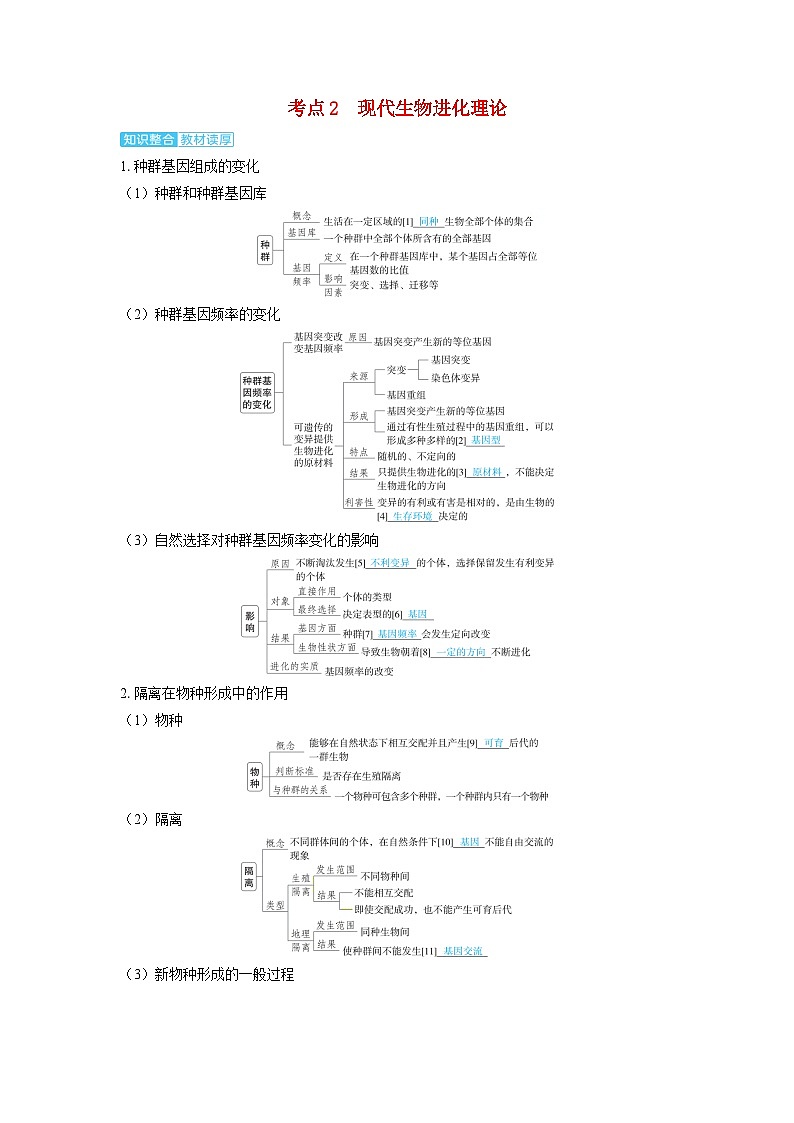 备考2024届高考生物一轮复习讲义第七章生物的变异和进化课时3生物的进化考点2现代生物进化理论01