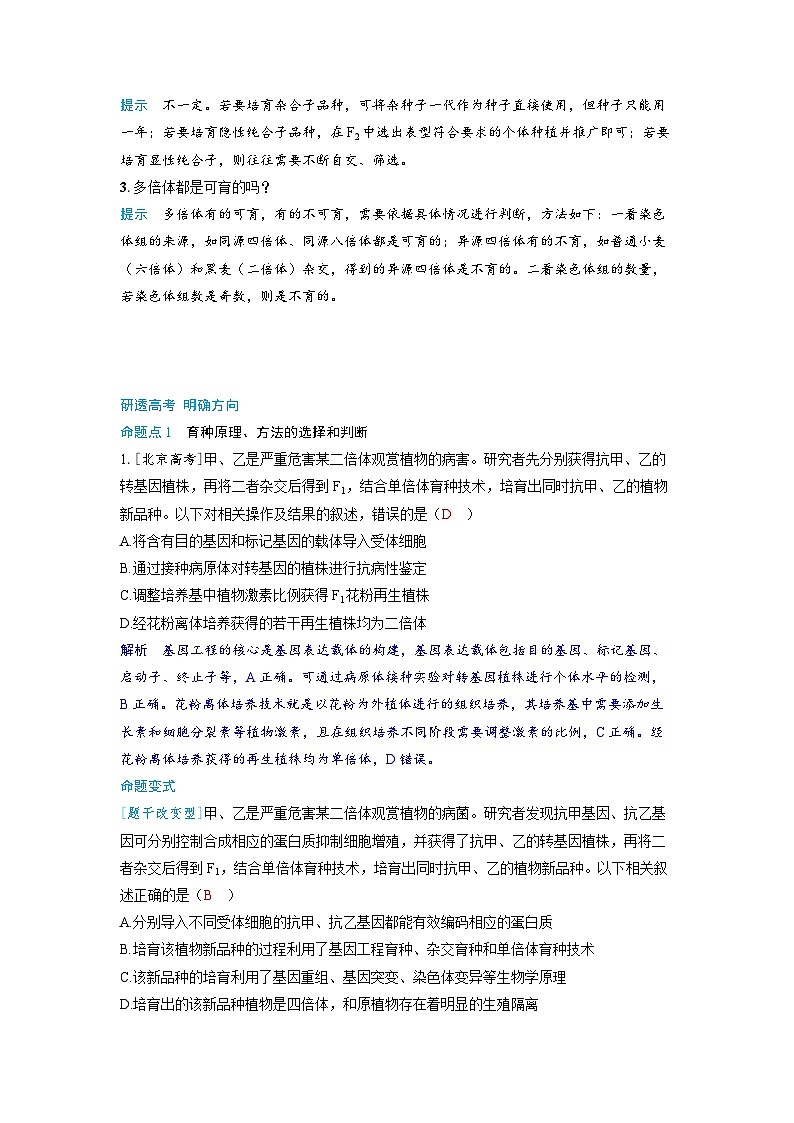 备考2024届高考生物一轮复习讲义第七章生物的变异和进化课时2染色体变异与生物育种考点3变异在育种中的应用第3页