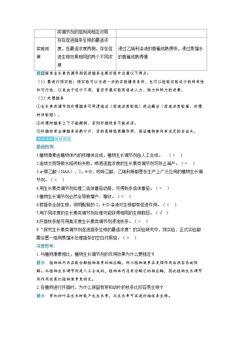 备考2024届高考生物一轮复习讲义第九章植物生命活动的调节课时2其他植物激素植物生长调节剂及环境因素对植物生命活动的影响考点2探索植物生长调节剂的应用02