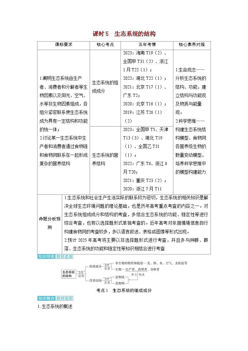 备考2024届高考生物一轮复习讲义第十章生物与环境课时5生态系统的结构考点1生态系统的组成成分01