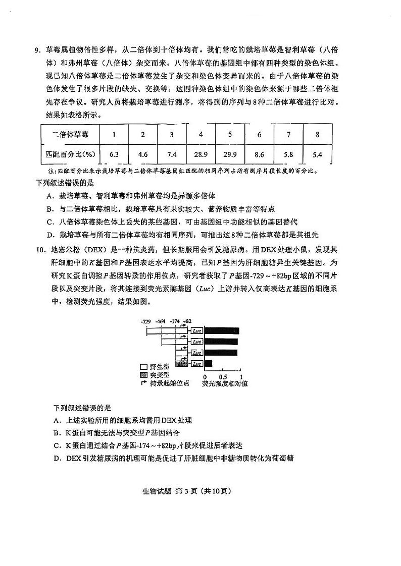 厦门市2024届高三毕业班第一次质量检测生物试题（附答案）03