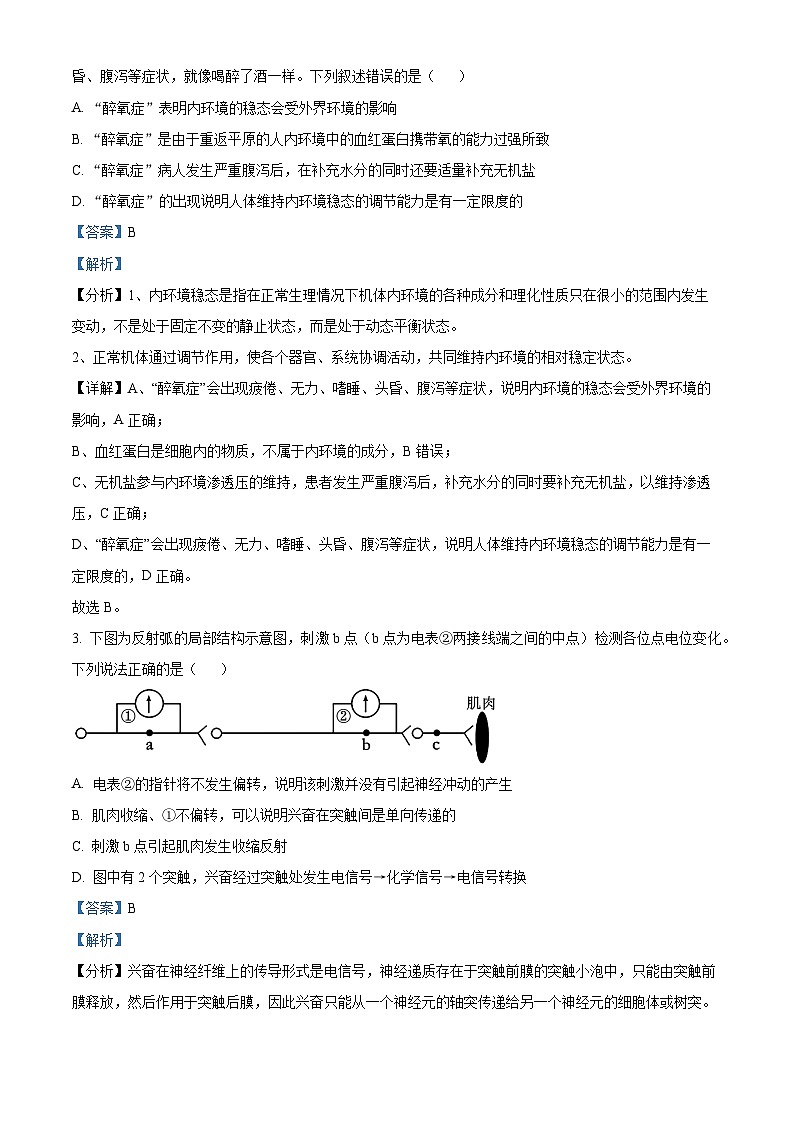 湖南省岳阳市湘阴县2023-2024学年高二上学期教学质量监测生物试题（Word版附解析）02
