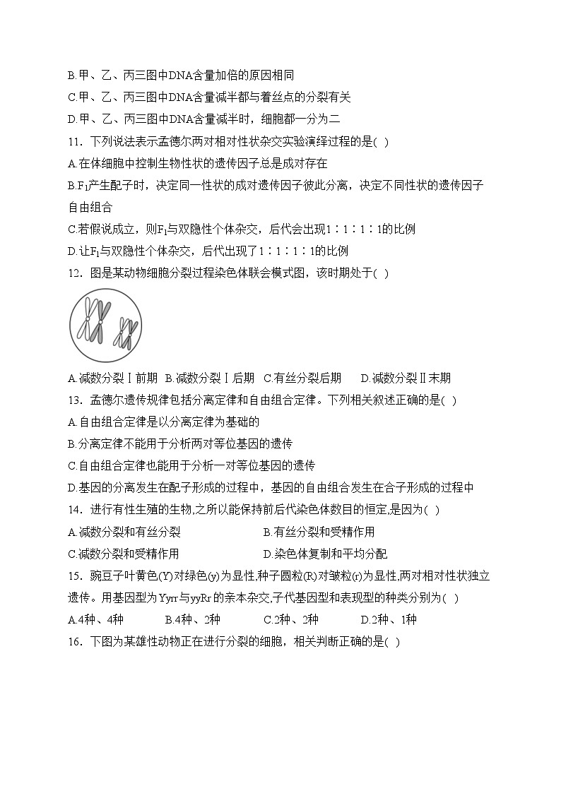 四川省广安第二中学2022-2023学年高一下学期期中生物试卷(含答案)03