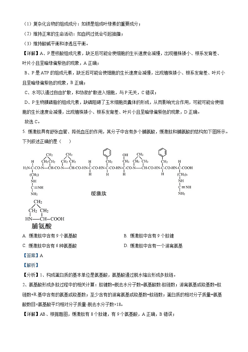 湖北省武汉市华中师范大学第一附属中学2023-2024学年高一上学期1月期末生物试题（Word版附解析）03