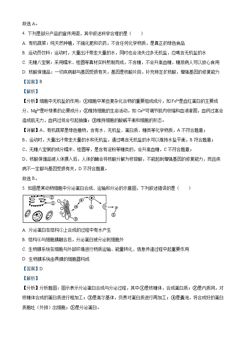 湖南省郴州市2023-2024学年高一上学期期末生物试题（Word版附解析）03