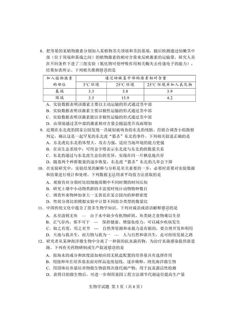 2024长沙新高考适应性考试高三生物PDF版含答案03