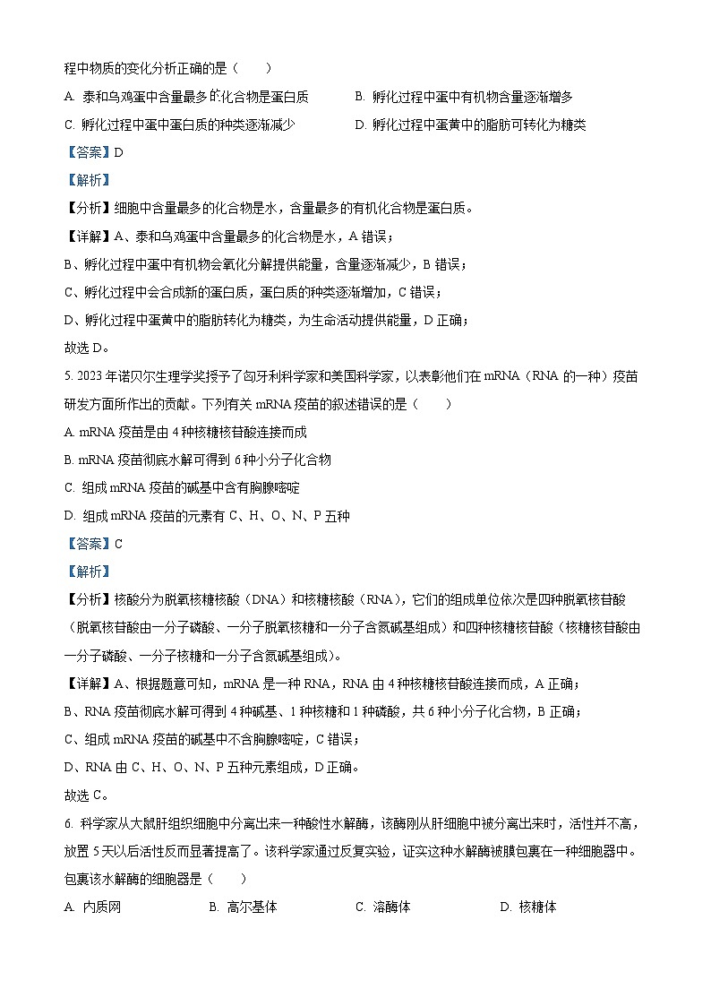 江西省吉安市2023-2024学年高一上学期期末生物试题（Word版附解析）03