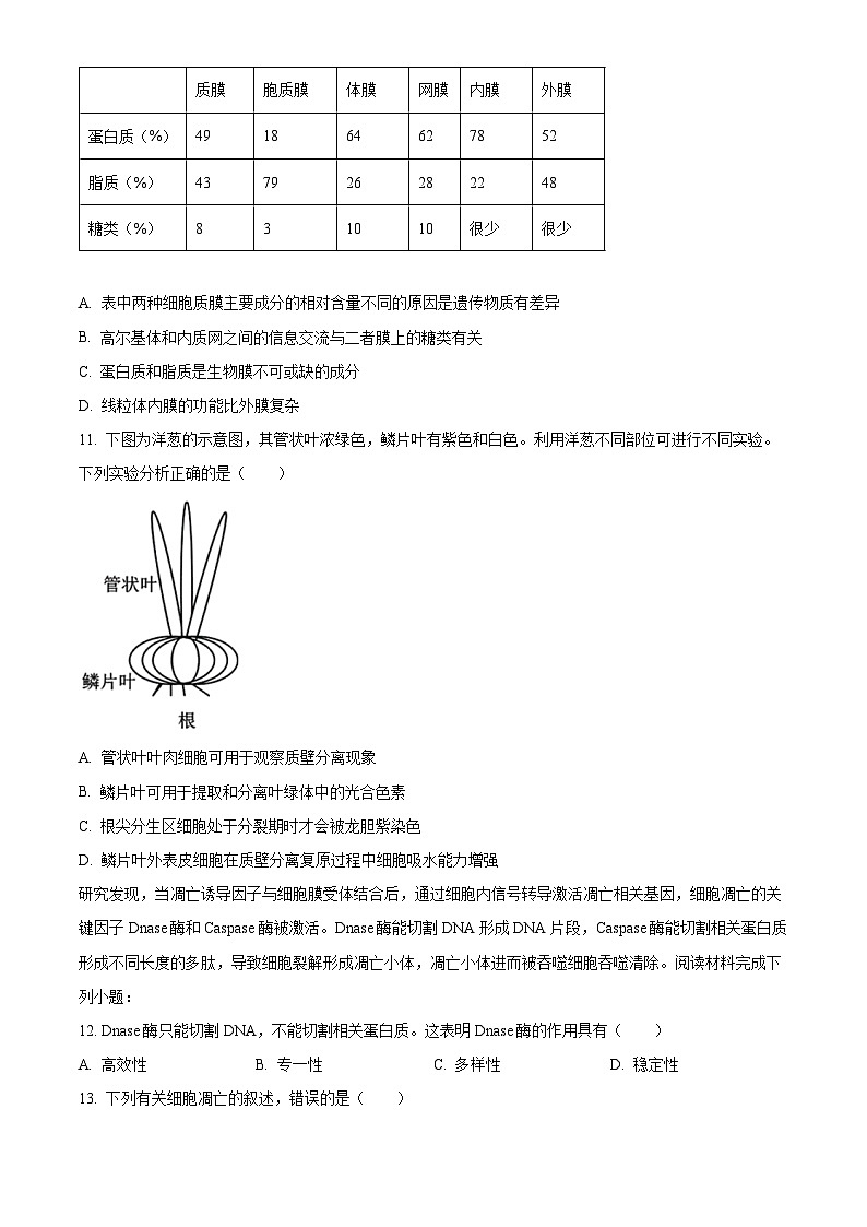 浙江省台州市2023-2024学年高一上学期1月期末考试生物试题（Word版附解析）03