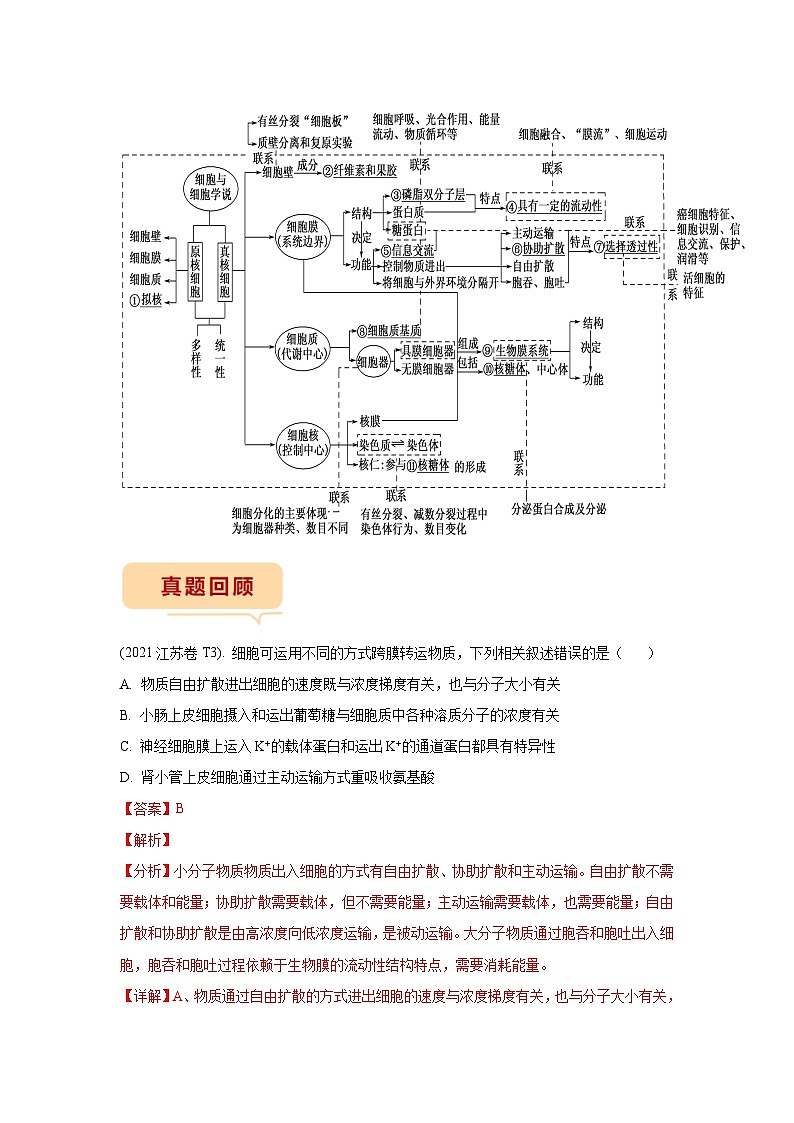 押江苏卷第3题 细胞结构和跨膜运输-备战高考生物临考题号押题（江苏卷）02