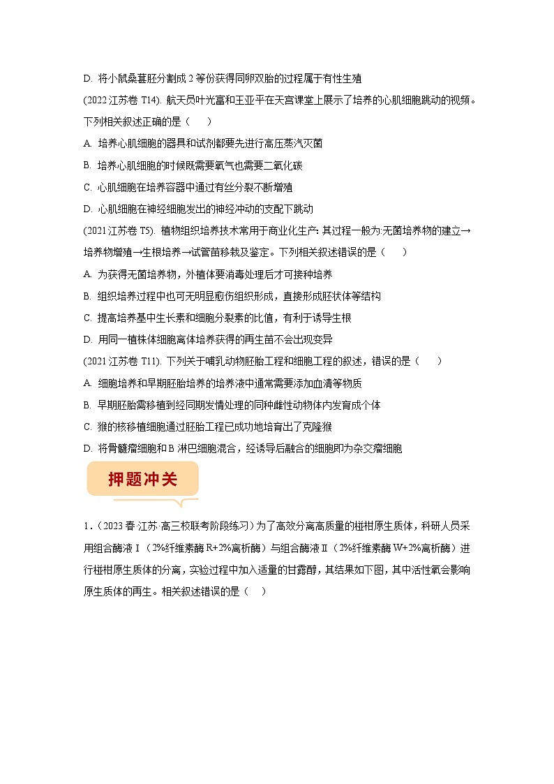 押江苏卷第5题 细胞工程-备战高考生物临考题号押题（江苏卷）02