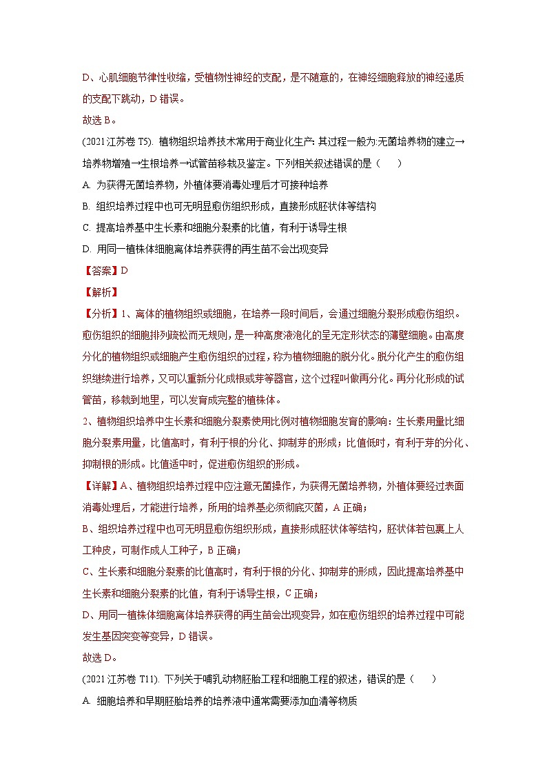 押江苏卷第5题 细胞工程-备战高考生物临考题号押题（江苏卷）03