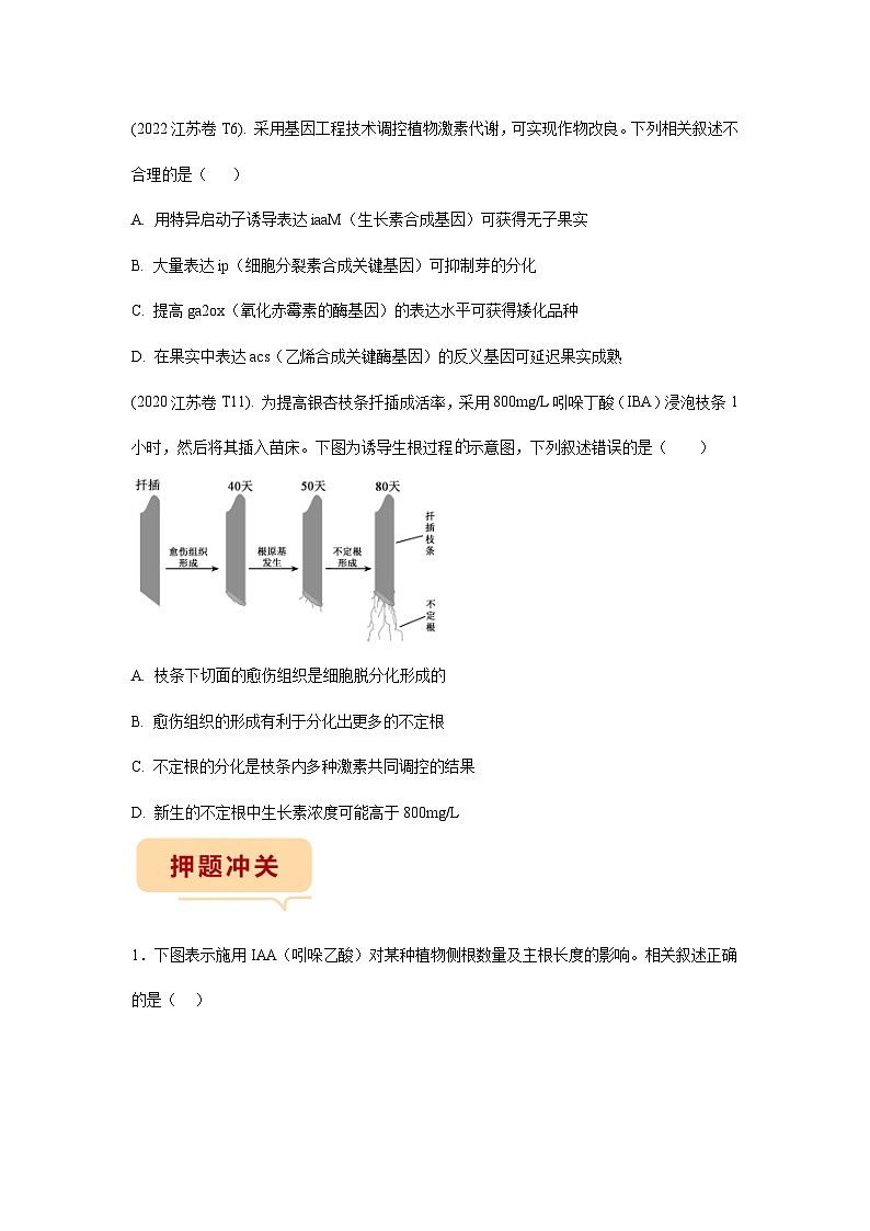 押江苏卷第14题 植物激素调节-备战高考生物临考题号押题（江苏卷）02