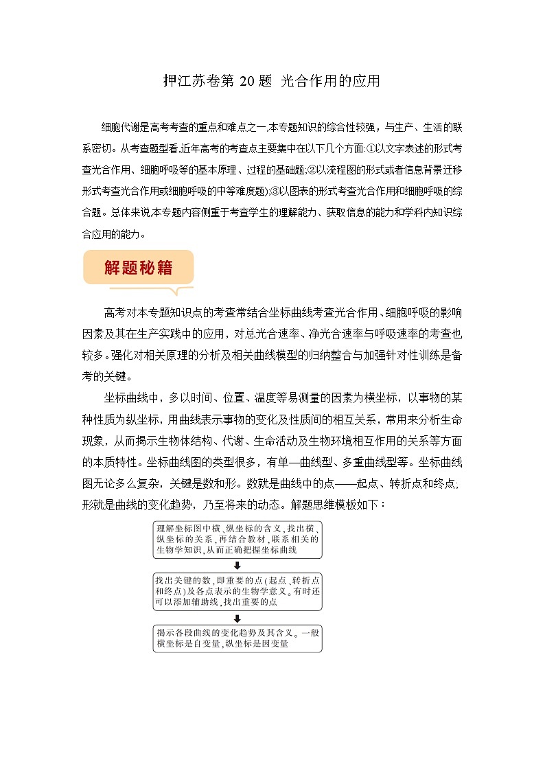 押江苏卷第20题 光合作用的应用-备战高考生物临考题号押题（江苏卷）01
