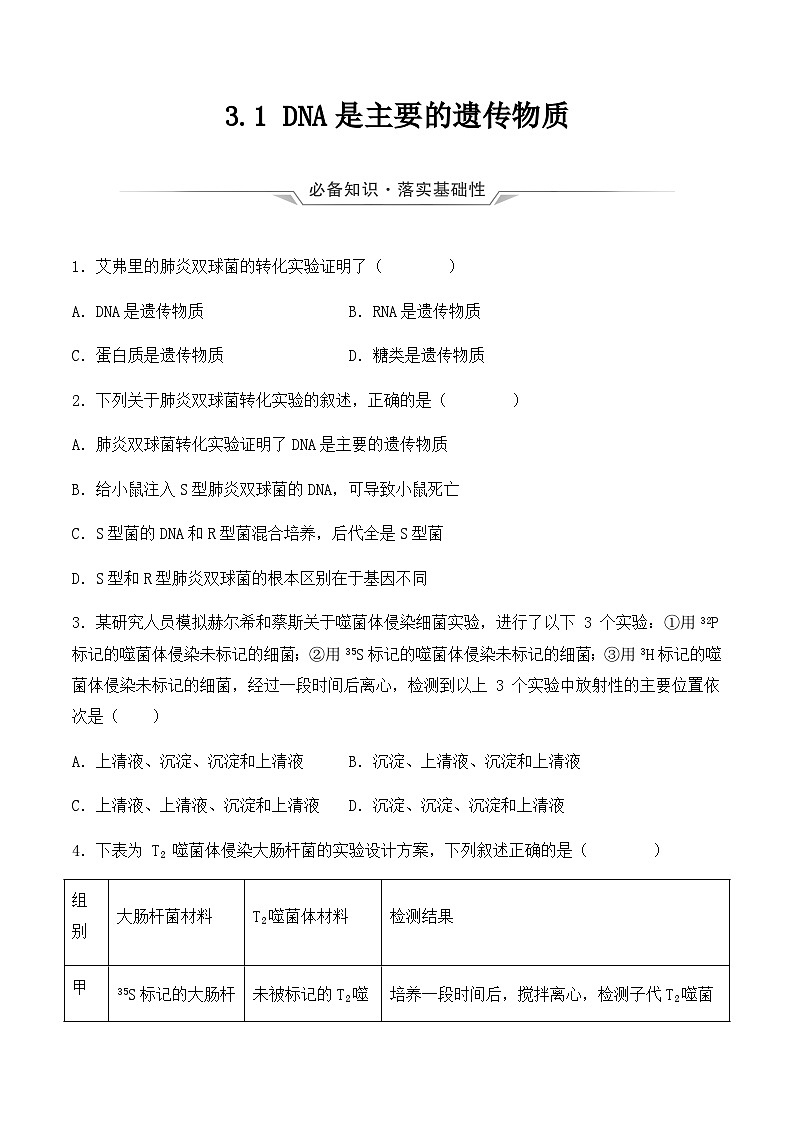 （人教版2019必修2）高一生物同步练习 3.1 DNA是主要的遗传物质（教学课件+课后练习+解析）01