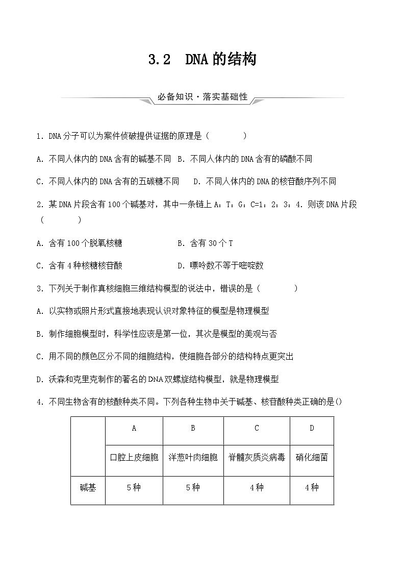 （人教版2019必修2）高一生物同步练习 3.2  DNA的结构（原卷版+解析）第1页