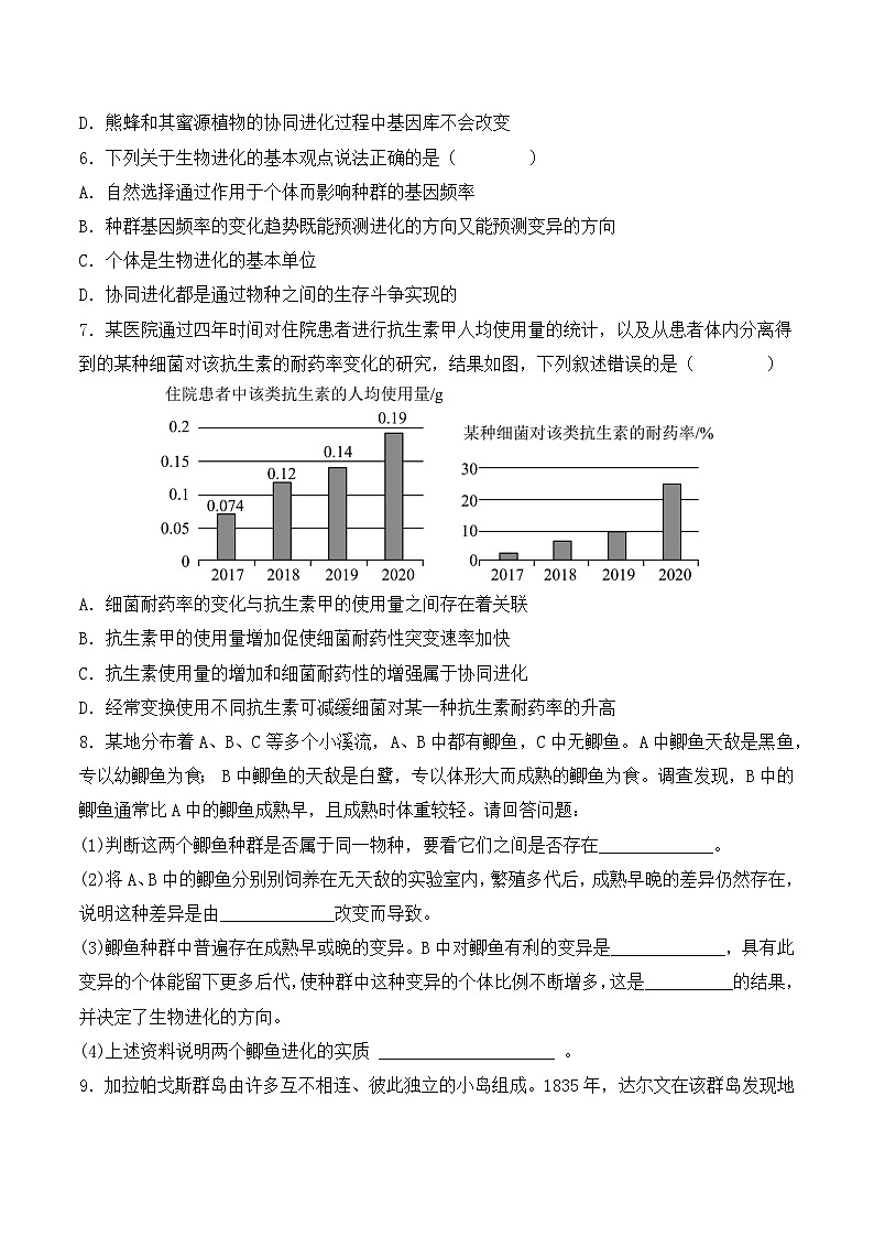 （人教版2019必修2）高一生物同步练习 6.4 协同进化与生物多样性的形成（原卷版+解析）第2页